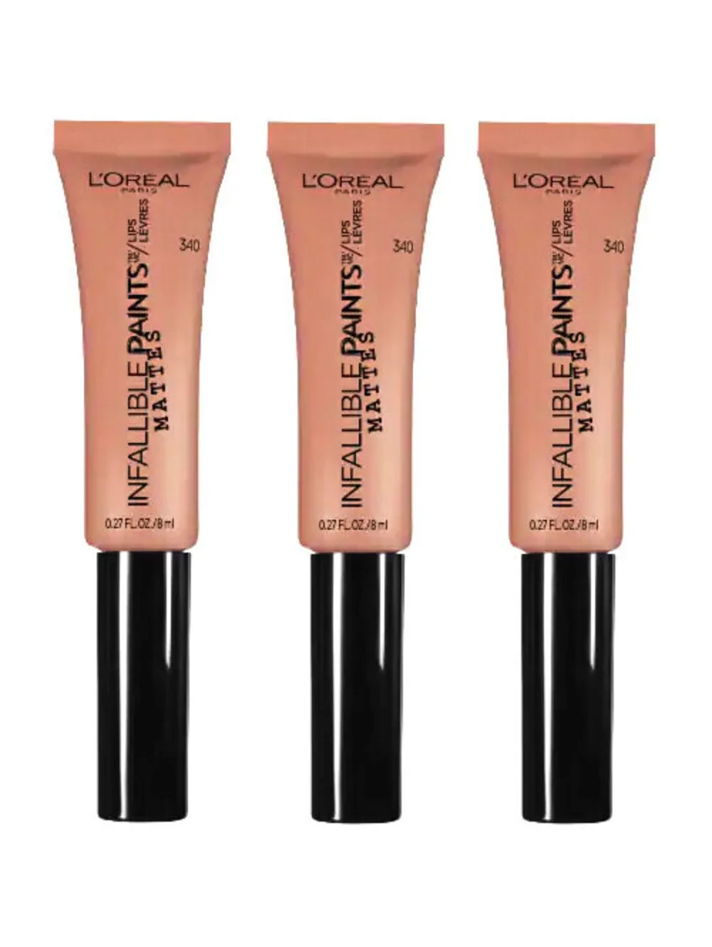3-Pack NEW L'Oreal Infallible Lip Paints Gloss in 340 Skinny Dip (Sealed)